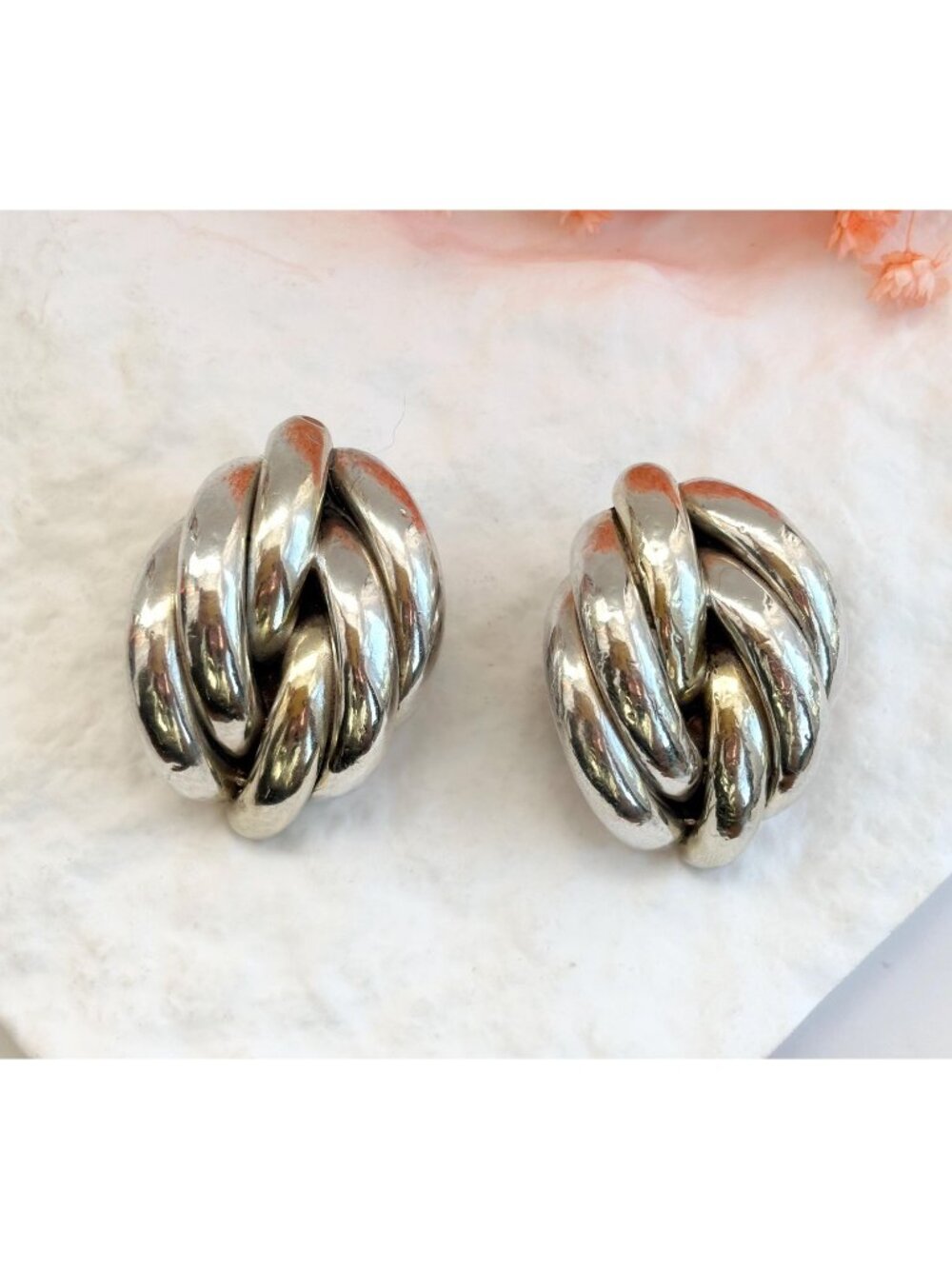 Silver & Gold Infinite Knot Clip On Sterling Silver Vintage 925 Stud Earrings